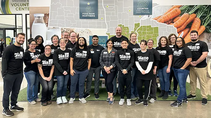 Blaze CU Forward Day Blaze staff members pose for a photo at Second Harvest Heartland